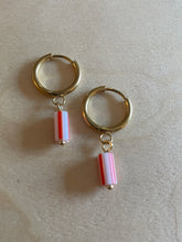 Load image into Gallery viewer, Striped bead huggy hoops
