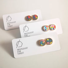 Load image into Gallery viewer, COLOUR POP CIRCLE STUDS - white granite, lavender, blue, wasabi, pink, and tangerine
