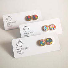 Load image into Gallery viewer, COLOUR POP CIRCLE STUDS - bright yellow, blue, and pink
