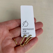 Load image into Gallery viewer, LONG (22MM) HINGED SQUARE HOOP EARRINGS IN BRASS. HINGED AT THE BOTTOM FOR A SLIM PROFILE. ALL COMPONENTS OF THE EARRING ARE BRASS.
