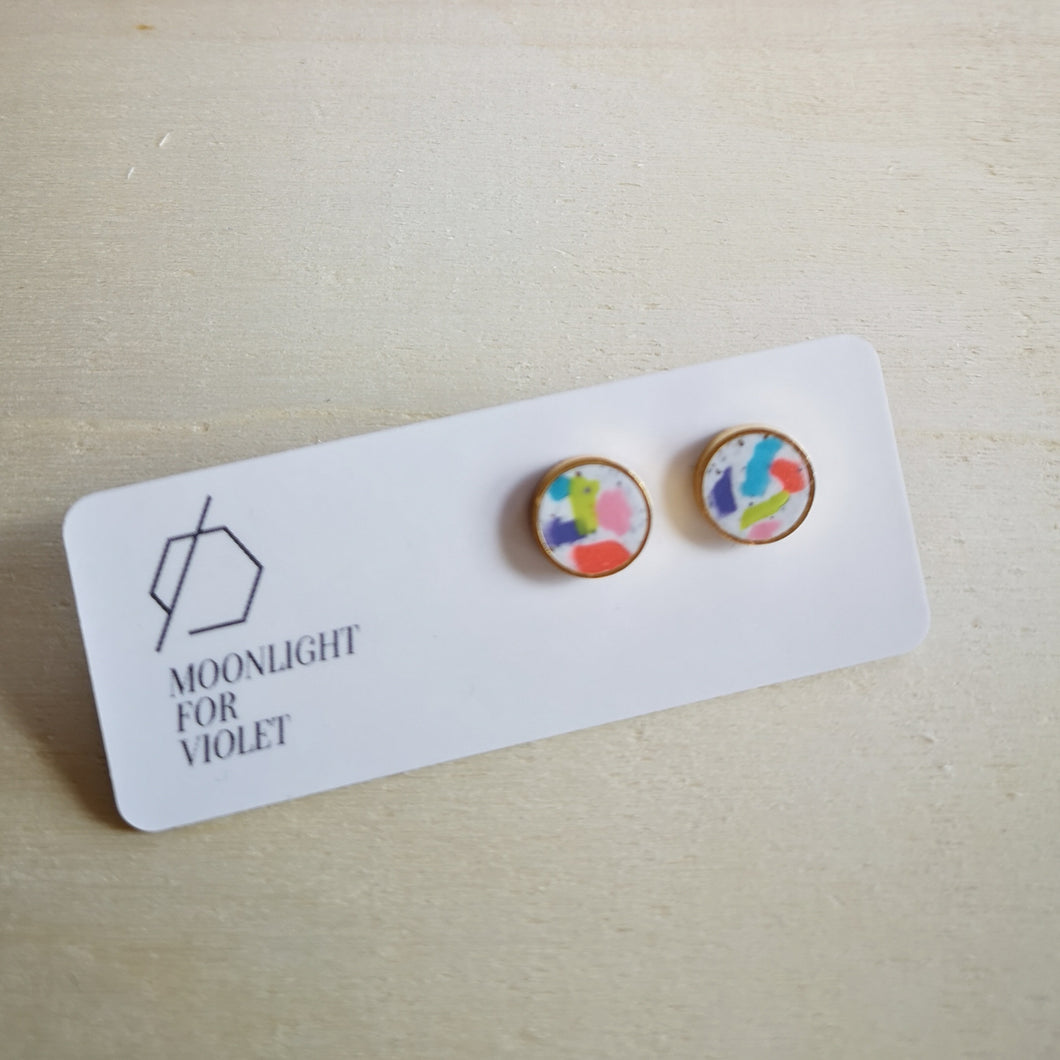 COLOUR POP CIRCLE STUDS - white granite, lavender, blue, wasabi, pink, and tangerine