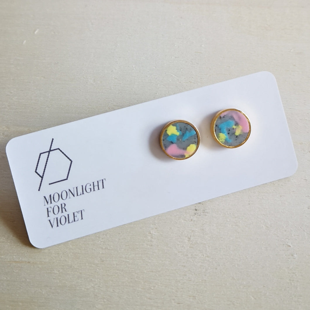 COLOUR POP CIRCLE STUDS - bright yellow, blue, and pink